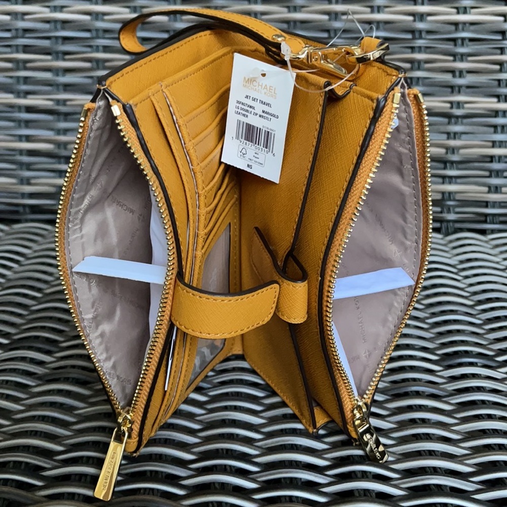 Michael Kors Jet Set Travel Marigold Double Zip Wristlet Leather - Picture 11 of 16